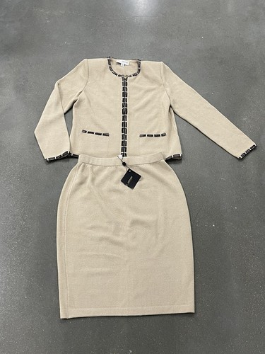 St. John Collection Wool Knit Skirt 2-Pc Suit Jacket Beige Womens Size 6 - Picture 4 of 19