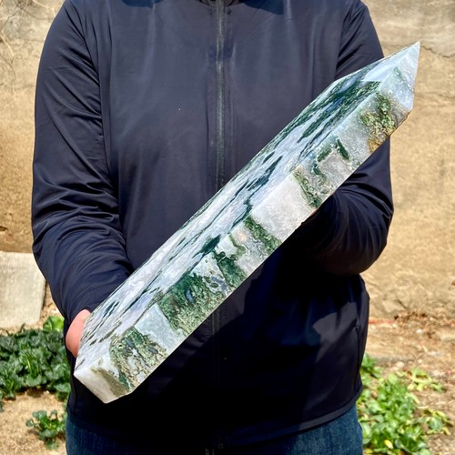 7LB Large Natural green moss agate quartz obelisk crystal aura healing - 第 15/15 張圖片
