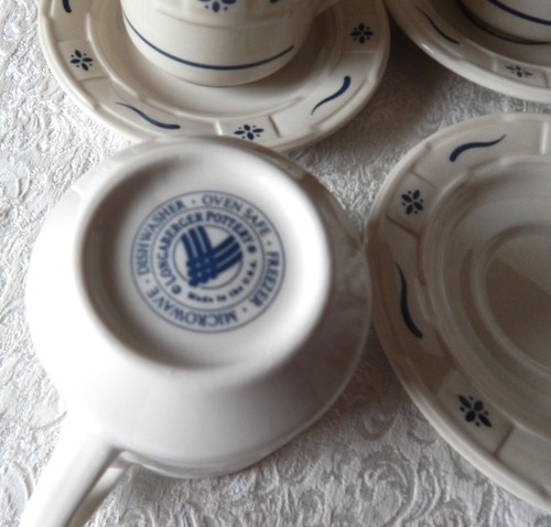 LONGABERGER Pottery - 4 Woven Traditions BLUE - Cup/Saucer Sets - 8 Pc - Picture 3 of 4