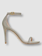  495 Stuart Weitzman Women's Silver Nudistcurve Ankle-Strap Sandals Shoes Size 7