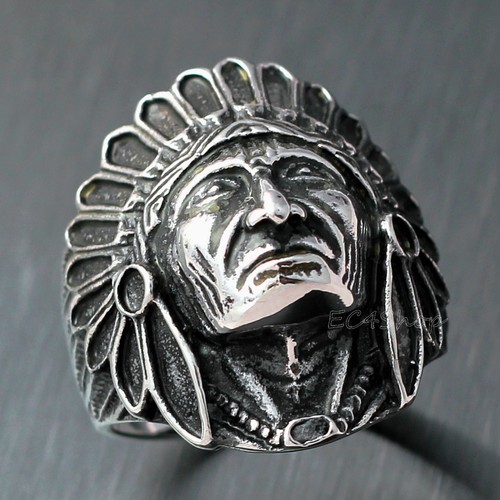 Anillo cabeza jefe apache indio nativo americano para hombre retro banda de acero inoxidable - Imagen 3 de 9
