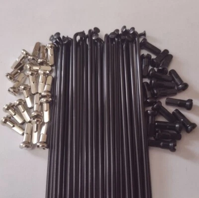 BLACK J-Bend 14g (2.0mm) custom length Stainless Bicycle spokes w/ Brass nipples