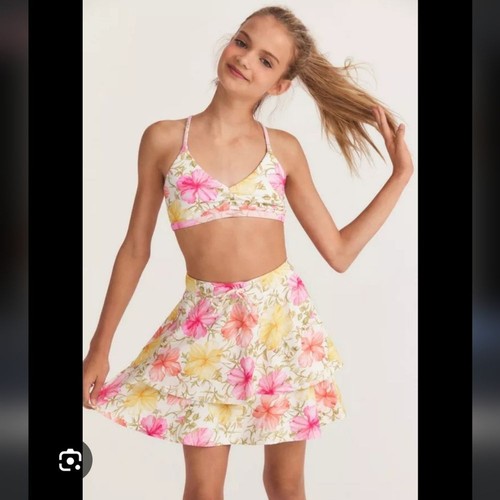 LoveShackFancy X Hurley Girls Hawaiian Print Tiered Drawstring Swim Skirt - Picture 2 of 12