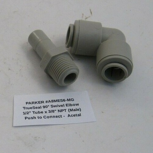 PARKER 1/2" Tube x 3/8" NPT TrueSeal 90° Swivel Elbow (Push to Connect) Acetal - Picture 3 of 3