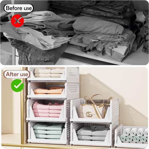 5 Pack Folding Closet Organizers Storage Box, Stackable Storage Bins, Plastic Dr - Picture 5 of 12