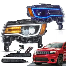 Projector Headlights For 2014-2022 Jeep Grand Cherokee VLAND Full LED w/Start-Up