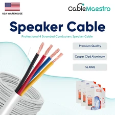 16AWG Speaker Cable 4 Conductors Wire Audio CL2 16/4 Gauge Bulk 100 250 500ft