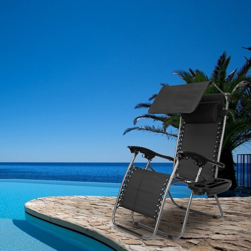 US Zero Gravity Chair Lounge Patio Chair w/ Awning Pillow&Tray Folding Recliner - Picture 3 of 11