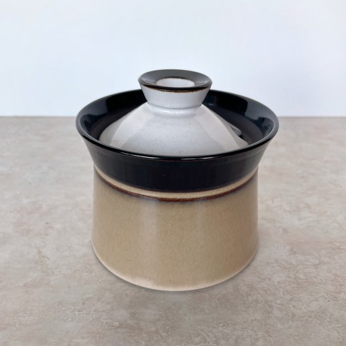 Vintage Denby Stoneware Country Cuisine Dk Brown Tan Sugar Bowl & Lid 1980s - Picture 1 of 9