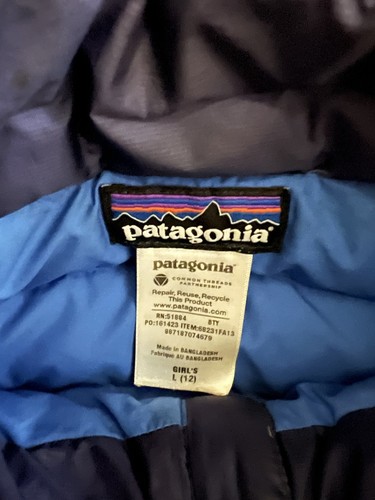 Patagonia Girls' Down Sweater Down Puffer Jacket Royal Blue Large Size 12 - Picture 3 of 6