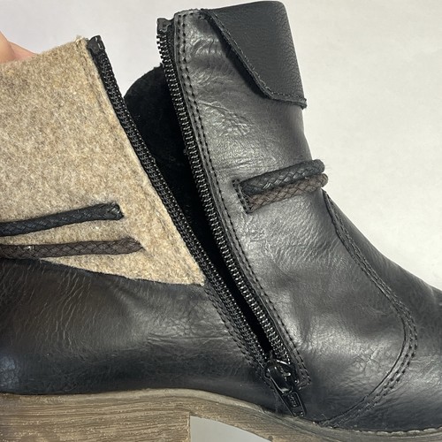 Rieker Fee 93 Womens Size 37 Ankle Boots Black Faux Leather Side Zip Fold Over - Picture 17 of 17