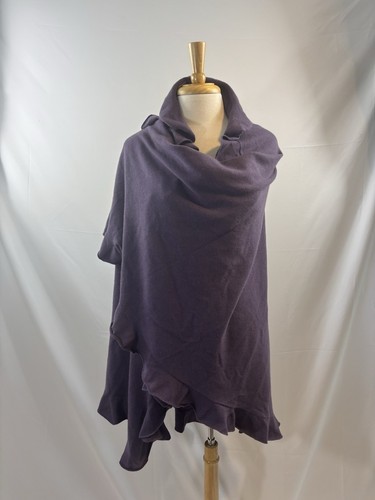 Black Goat Cashmere Purple Wrap Cape with Ruffle Trim - Picture 2 of 5