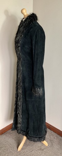 East Boho Real Suede Faux Fur Maxi Long Penny Lane Style Afghan Coat Size 8 10 - Picture 10 of 17