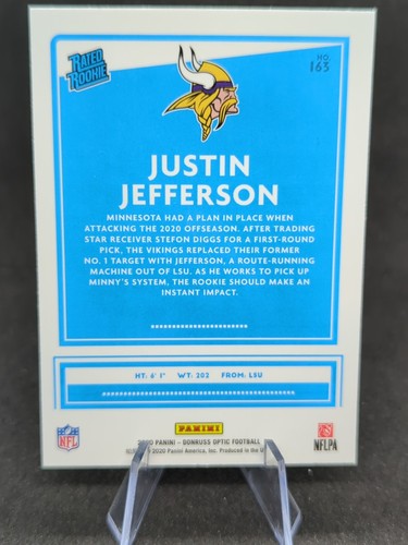 Justin Jefferson 2020 Donruss Optic #163 Rated Rookie Base Minnesota Vikings RC - Picture 2 of 2