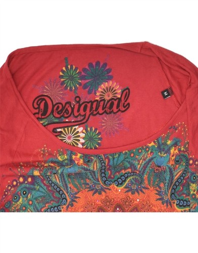 DESIGUAL Mujer Gráfico Top Manga Larga Reino Unido 12 Mediano Rojo Floral Algodón BD14 - Imagen 3 de 3