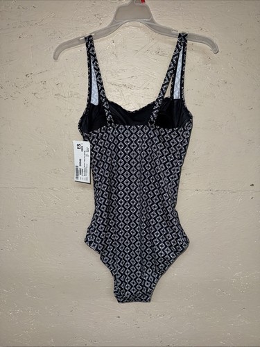 LL Bean Swimsuit Womens 10 One Piece UPF 50 Geometric Ruched Slimming Squareneck - Picture 4 of 11