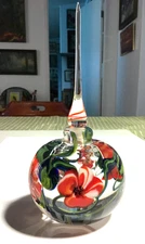 Rare Signed 1987 Richard Olma Perfumę Bottle 3" wth Stopper 7" Red Flowers AS IS