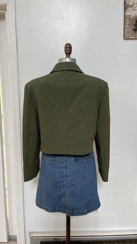 NWT Zara Cropped 2 Button Glen Blazer Lined Army Green Slit Pockets Size L - Picture 7 of 11