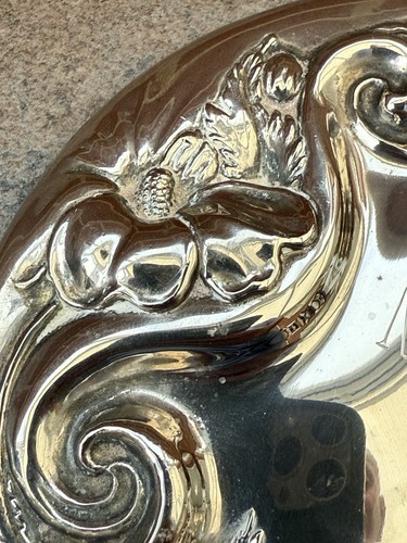 Antique 1900’s ? Silver Plated Hand Mirror . Art Nouveau Design and Monogrammed - Picture 5 of 24
