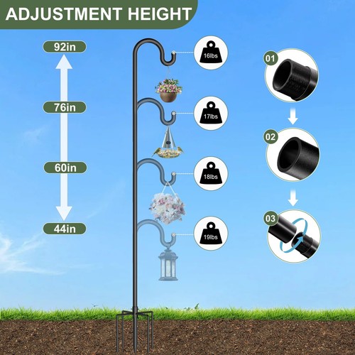 Shepherd's Hook for Bird Feeder 60 Inch Heavy Duty Plant Hanger Outdoor with ... - Picture 6 of 8