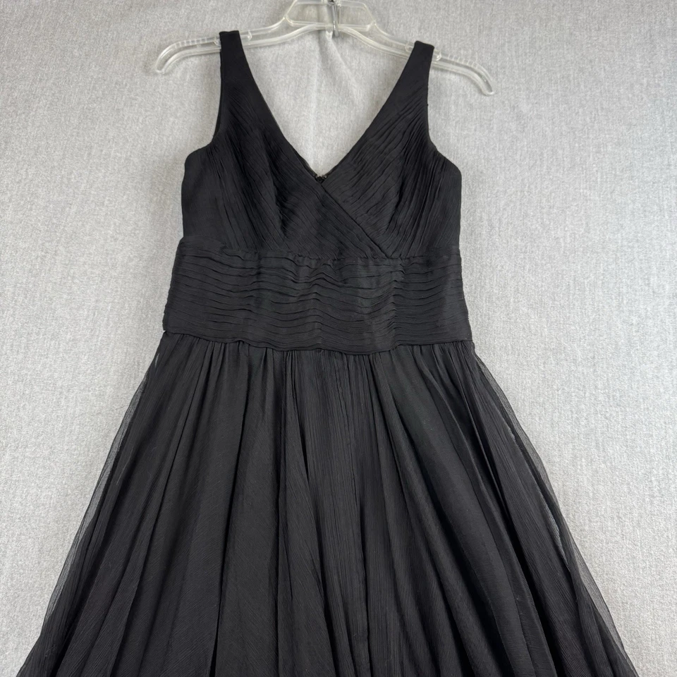 White House Black Market 荷叶边雪纺丝绸 V 领连衣裙女式 4-857928 码 — 第 3/4 张图片