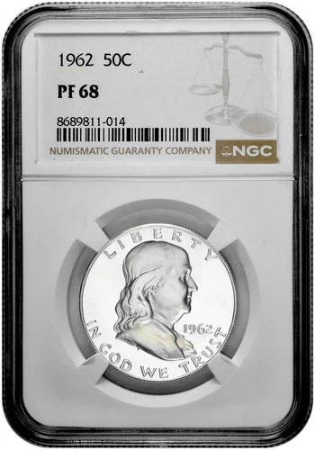 1962 50C Proof Silver Franklin Half Dollar NGC Graded PF 68 in New Holder