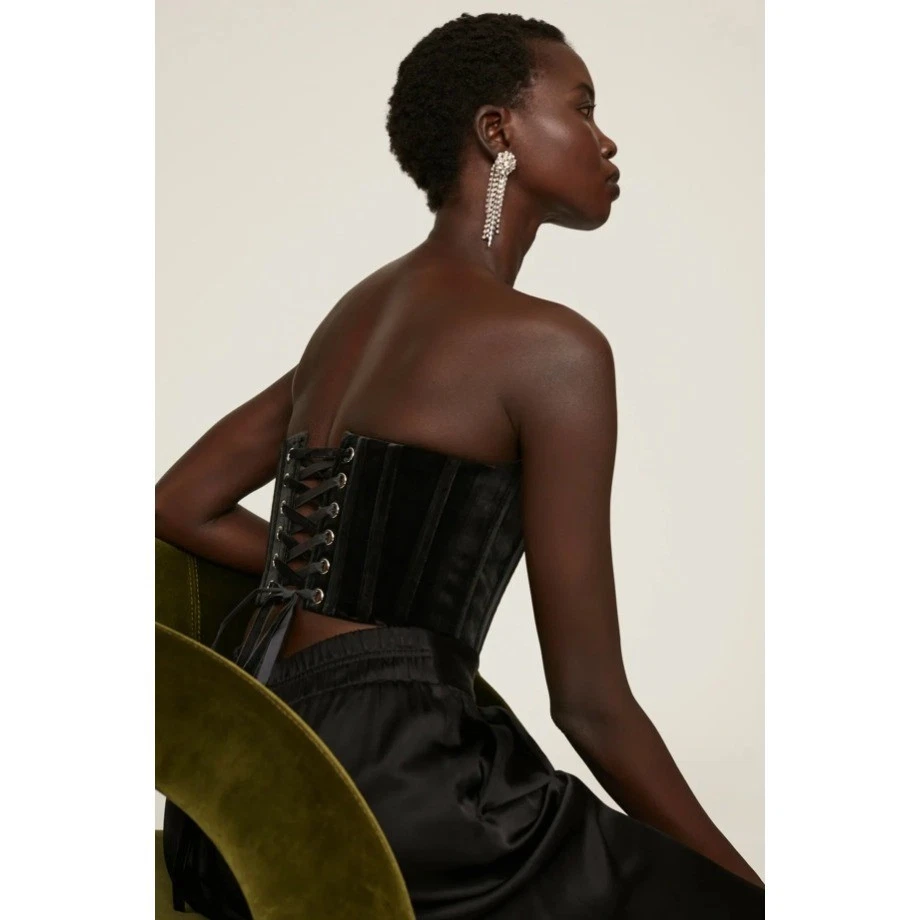 Bronx & Banco Maraya Corsé Terciopelo Top Negro Bustier Con Cordones Sin Tirantes Talla M Foto 2 de 4