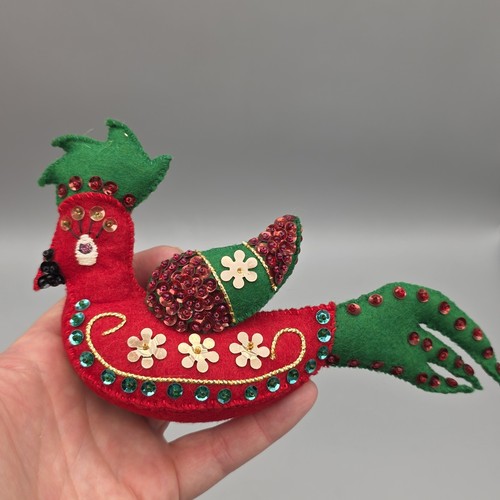 8 PIECE 1967 BUCILLA EXOTIC FELT BIRDS BEADS SEQUINS HANDMADE CHRISTMAS ORNAMENT - Picture 5 of 22