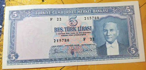 1930 5 LIRA TURKISH BANKNOTE MUSTAFA KEMAL ATATURK CURRENCY - Picture 8 of 9