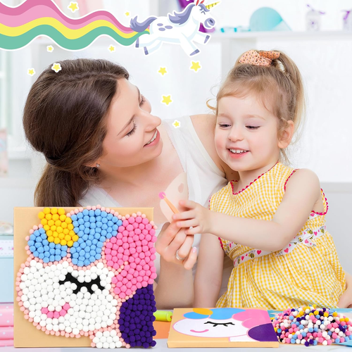 Einhorn Pompons zum Basteln, Pompom Malerei Kunst Set für Kinder, Kreatives Kuns - Bild 7 von 7