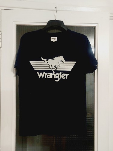 WRANGLER Mens Graphic T-Shirt Top Medium Navy Cotton Free P&P