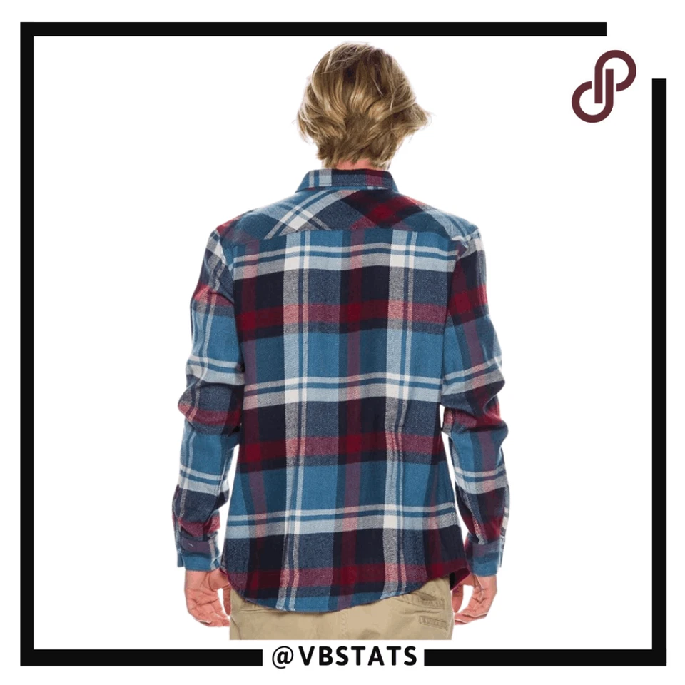 Camisa Brixton Para Hombre Bowery Manga Larga Franela Abotonada Azul Talla Mediana Foto 2 de 4