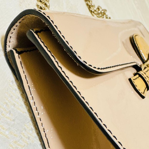 Borsa a tracolla Gucci Horsebit Emily GG catena pelle smaltata rosa autentica donna - Foto 14 di 24
