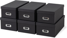 Black Storage Boxes - Set of 6 3 Large, 3 Medium , Keepsake Memory Storage Boxe