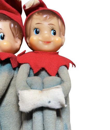 2 VINTAGE Knee Hugger grün & rot verblasst Weihnachtselfen Pixies MCM Elfe Japan - Bild 3 von 12