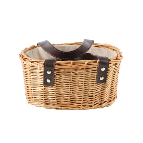 Wicker Picnic Basket with Double Leather Handles, Natural Willow Hamper for E...