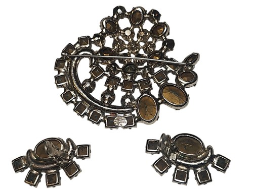 Vintage Joseph Wiesner NY Blue Rhinestone Pin Brooch Clip On Earrings SET - Picture 11 of 11