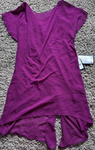 Vestido Adrianna Papell Línea A Superpuesto Gasa Púrpura - Grande Nuevo - Imagen 3 de 5