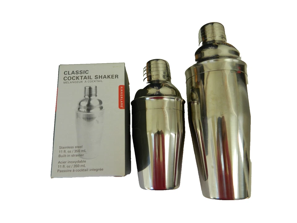 批量 2 件 经典鸡尾酒摇椅 大/小不锈钢 全新 全新带盒 Kikkerland — 第 2/4 张图片