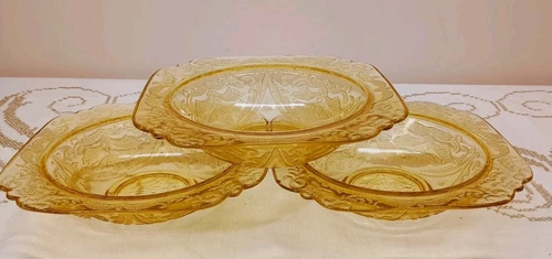 Federal Madrid Yellow Amber Soup Bowl Depression Glass (Set Of 3) 7"