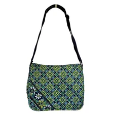 Vera Bradley Retired Daisy Daisy Pattern Green Blue Crossbody Messenger Bag 