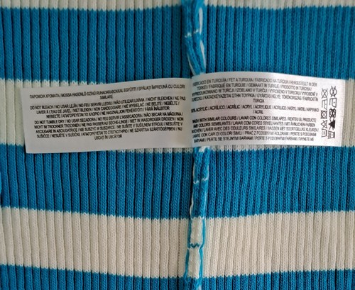 Primark Striped Cardigan Cropped Tie Up Ribbed Knitted White Blue Womens Size M - Picture 5 of 6