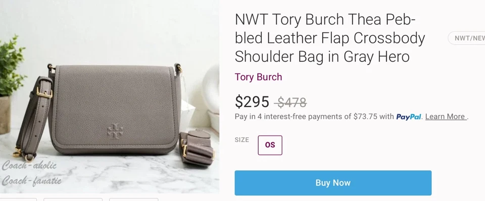 Tory Burch Thea Web Flap Crossbody Double Strap  In Gray NWT 144688 - Image 2 of 2