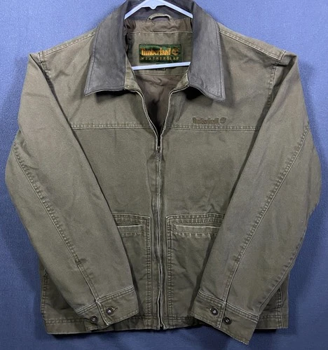Vintiage Timberland Weathergear Mens L Brown Canvas Lined Zip Front Field Jacket - product listing photo
