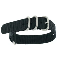 Watch Band Nylon One Piece Black Stainless Steel Buckle NYL200BLK