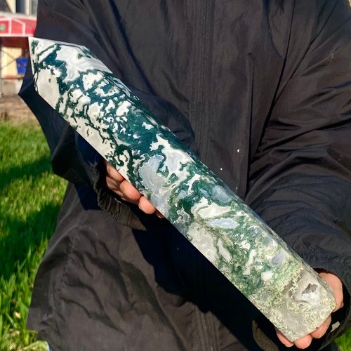 2.42LB Natural Moss Agate Crystal Cave Pillar Quartz obelisk Point Healing Tower - 第 12/14 張圖片