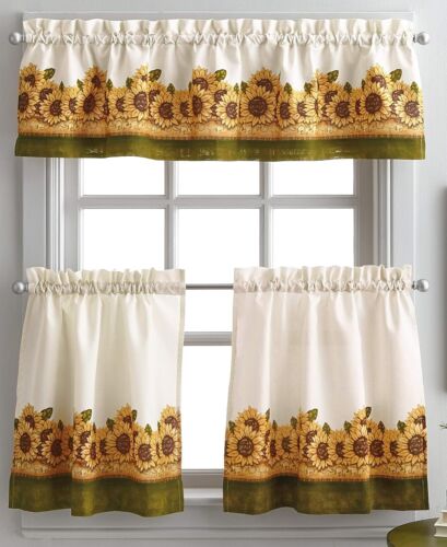 Sunflower Garden Window Kitchen Curtain Tier and Valance, Yellow, 36-Inch Tier S