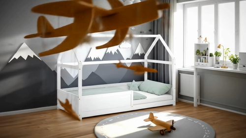 Kinderbett 90x200 mit Matratze Mädchen Junge Rausfallschutz Hausbett Homestyle4u - Video 1 von 1