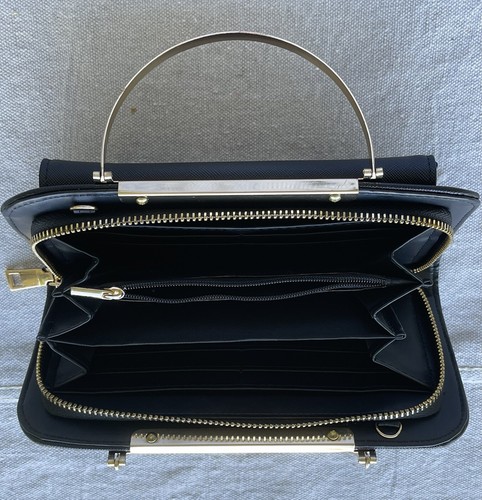 Vintage 1960s MCM Black Evening Handbag Purse Wallet w/Brass Handle and Zipper - Picture 9 of 21