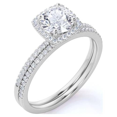 1 Carat round Cut Moissanite Engagement Ring Set in 18K White Gold over Silver - Bild 3 von 12